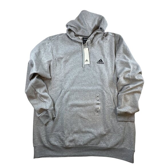 NWT Adidas Grey Heather Feel Cozy Pullover Fleece Hoodie Sz 2XLT Kangaroo Pocket - Picture 2 of 10